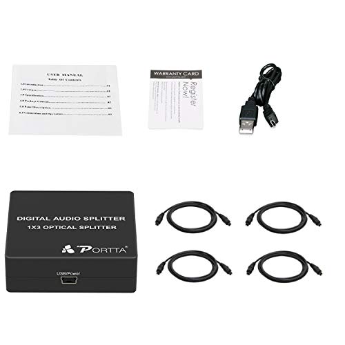 image for Portta Toslink 1x3 Splitter/ 3 Port SPDIF Audio Splitter 1:1 Transmiss