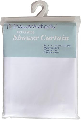 ShowerAuthority Extra Wide Fabric Shower Curtin, White, 94" Wide by 71" Tall