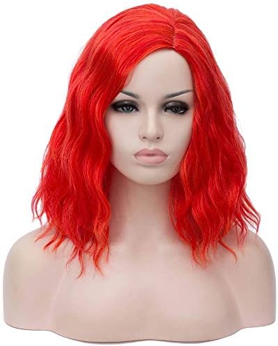 Alacos Fashion 35cm Short Curly Full Head Wig Heat Resistant Daily Dress Carnival Party Masquerade Anime Cosplay Wig +Wig Cap (Bright Red)