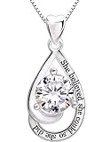 ALOV Jewelry Sterling Silver "She believed she could so she did" Cubic Zirconia Pendant Necklace