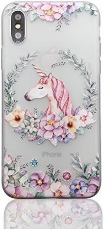 Sweetchoco iPhone X Case for girls, Cute Unicorn Transparent Lightweight Sleek Design, Soft Silicone Materials with Shockproof Protection with 1 pack HD Tempered Glass Screen Protector (Unicorn)