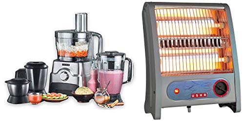 Usha Quartz Room Heater (3002) 800-Watt with Overheating Protection (Ivory)  Usha FP 3811 Food Processor 1000-Watt Copper Motor with 13