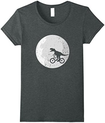 Womens T-Rex bike Moon T-Shirt | Funny Dinosaur #2 Medium Dark Heather