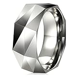 Three Keys Jewelry 8mm White Tungsten Wedding Ring Multi Facet Wedding Band Engagement Ring for Men Women