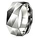 Three Keys Jewelry 8mm White Tungsten Wedding Ring Multi Facet Wedding Band Engagement Ring for Men Women