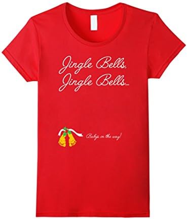 Women's Jingle Bells Baby's On the Way Shirt Pregnancy Announcement Small Red