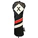 Majek Retro Golf Headcover Black Red and White Vintage Leather Style X Fairway Wood Head Cover Classic Look, Wheel Tag Includes Numbers 3 Through 7 Plus X