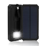 QueenAcc 15000mah Solar Panel Charger with LED Flashlight Portable Phone Charger Backup Power Pack, Dual USB Port External Battery Charger for Smart phones and Other USB Devices(black)