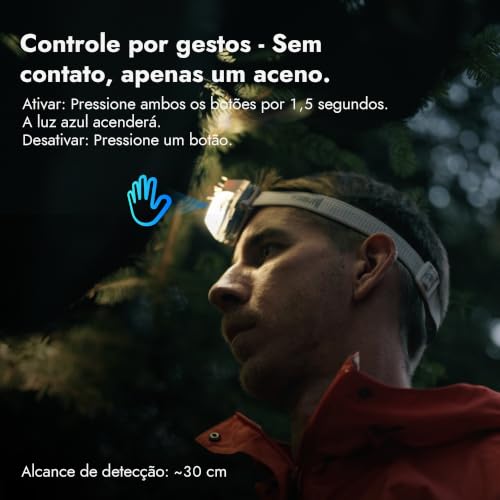 WUBEN H4 Lanterna de Cabeça Recarregável LED, 800 Lúmens, à Prova d'água IP68 Com Sensor de Movimento, Lanternas de Cabeça Com 10 Modos e Luz Vermelha, Para Camping Equipamentos, Pesca e Acampamento