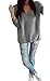 Sarin Mathews Womens Casual Hollow Knit Vneck Blouse Pullover Loose Tops Sweater Grey S