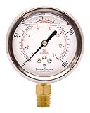 2-1/2" Oil Filled Pressure Gauge - Stainless Steel Case, Brass, 1/4" NPT, Lower Mount Connection 0-200PSI