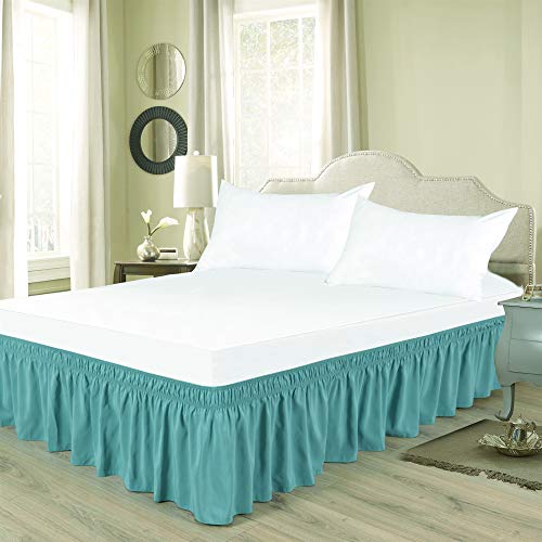 image for Biscaynebay Wrap Around Bed Skirts Elastic Dust Ruffles, Easy Fit Wrin
