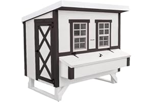 OVEREZ CHICKEN COOP OverEZ Farmhouse Large Chicken Coop for Up to 15 Chickens - Nesting Box - Large Bird, Poultry and Hen House Made from Wood, Made in USA