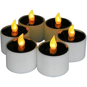 Solar LED Tealight Candles Flameless Flickering Solar Tealights Battery Operated 6Pcs Suitable for Festival Home Decoration Party Night Light Outdoor Activities Emergency Lights Gift (Yellow Light)
