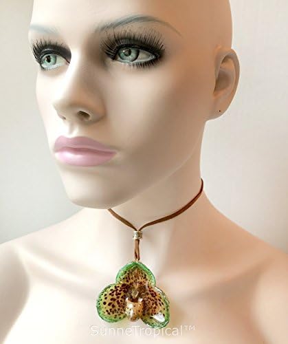 Paphiopedilum bellatulum real orchid slider necklace GREEN