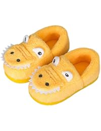 Boys Girls Warm Dinosuar House Slippers Toddler Kids Fuzzy Indoor Bedroom Shoes (7-8 M, Yellow)
