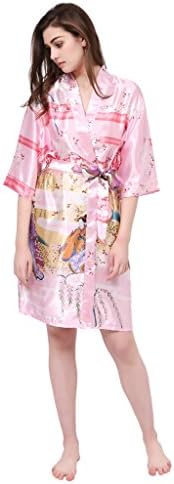 Japan Cherry Beauty Women's Printed Kimono Robe Short Bride Robes Pink S
