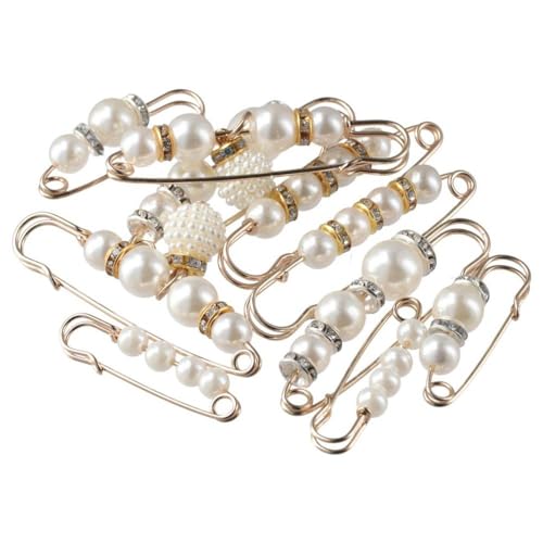 Uniquer 10 Pcs Faux Pearl Safety Pins, Fashion Faux Pearl Series Safety Pins Clothing Dress Pants Skirt Sweater Shawl Clips Ornament for Clothing Dresses Decorative