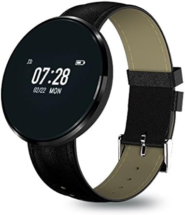 Bluetooth Smartwatch Round Water Resistant with Pedometer,Heart Rate Monitor,Blood Pressure Monitor, Sleep Monitor, Sports bracelet for IOS and Android Device(black leather)