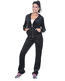 White Mark Women's 2 Piece Velour Set in Black - Solid Colors