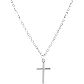 Alggkss Sleek 14K White Gold Plated Stainless Steel Mini Cross Pendant Necklace for Women