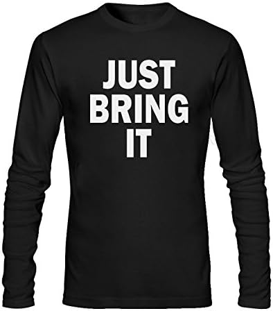 JUST BRING IT Men's Long Sleeve Cotton Crewneck T-Shirt Black