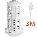 JZBRAIN 16-Outlet 6-USB Tower Surge Protector Power Strip Power Socket Strip 9.8ft Cord (Black)