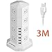 JZBRAIN 16-Outlet 6-USB Tower Surge Protector Power Strip Power Socket Strip 9.8ft Cord (Black)