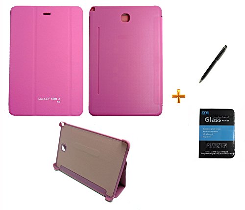 Kit Capa Smart Book Case Galaxy Tab A - 8.0´ P350/P355 / Caneta Touch + Película de Vidro (Rosa)