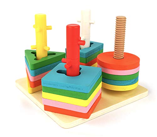 Genius Art Wooden Shape Puzzle for Toddlers - Stacking Shape Sorting Toys - Thumbnail 5