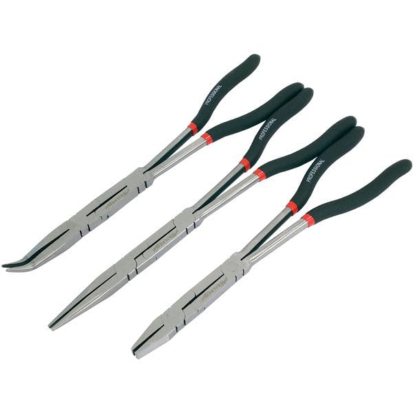 Neilsen CT2290 3pc X-Type Long Reach Pliers Set - Flat Nose 12in, Long & Bent Nose 13in, Ideal for Long Reach Access and Handling Applications