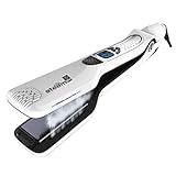 Queenme Steam Hair Straightener Flat Iron Professional Ceramic Tourmaline Steampod Hair Iron Comb Spray Hair Straightening Brush with LCD Display for All Hair Type (White)