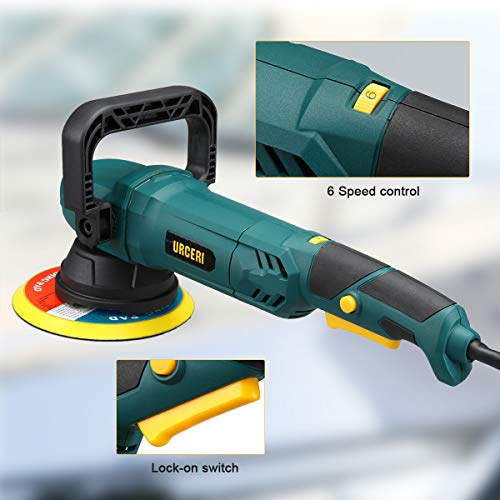 URCERI Random Orbital Polisher 9A 1100W 6000 RPM Dual Action Car Buffer Sander Waxer with Adjustable D-Handle, Powerful Motor with Variable Speeds Includes 6 Foam Pads and 2 Wool Bonnets