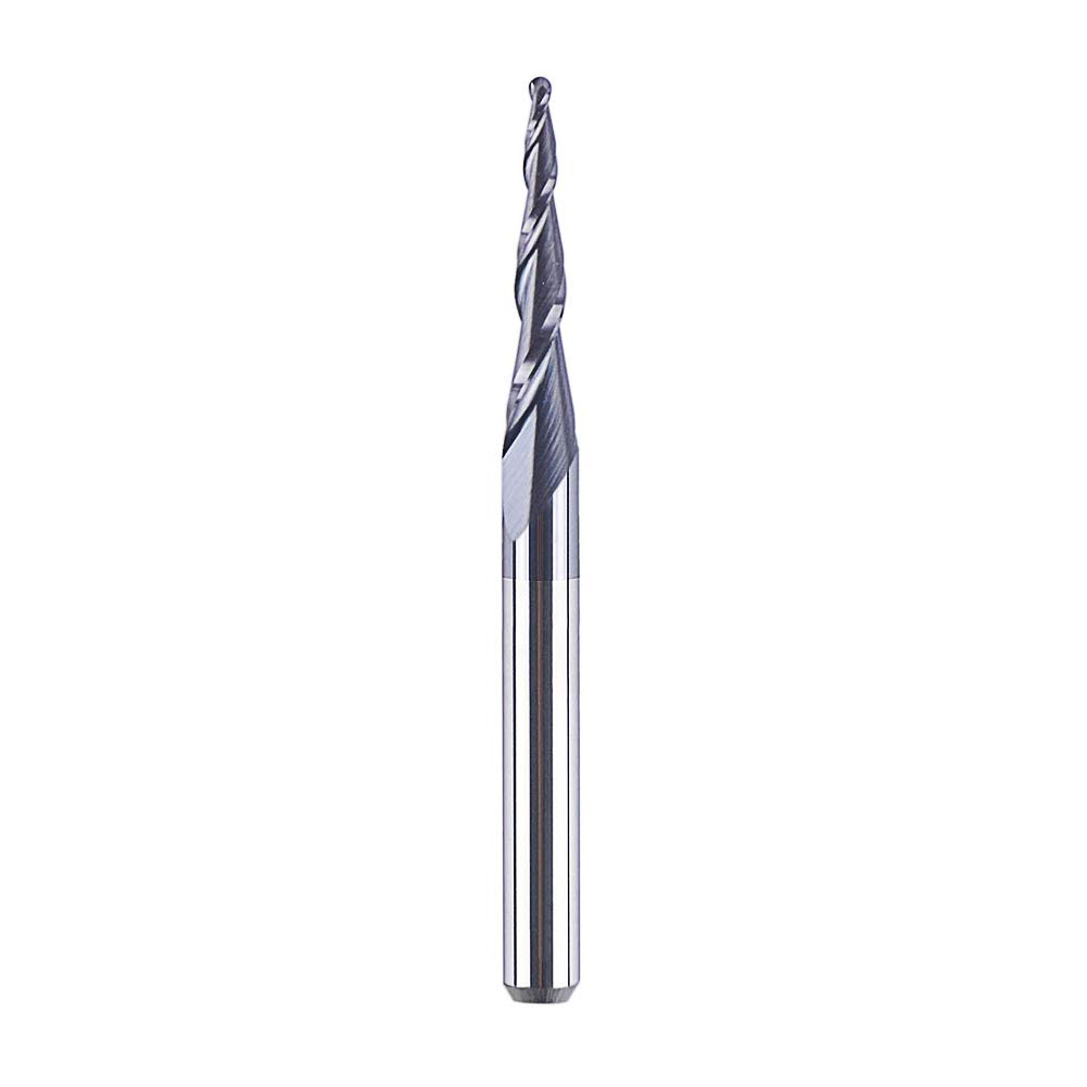 SpeTool R0.5-D1/8 Solid Tungsten Carbide Tapered End Mill Ball Nose 2 Flutes TiAlN Coated CNC Carving Engraving Tool