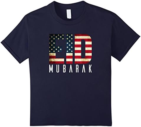 unisex-child US Flag Eid Mubarak - American Muslim T-Shirt 12 Navy