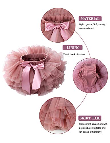 Baby Girls Tutu Bloomers Diaper Cover Cotton Tulle Bloomers and Headband Set Bean Sand 6-12 Months