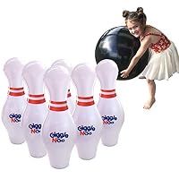 GIGGLE N GO Inflatable Bowling Pins - Giant Outdoor Games for Kids and Family. Great for Indoor or Outdoor Games. Our Kids Bowling Set Inc 6, 27in Bowling Pins, 1, 24in Ball and 1 Pump