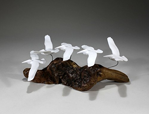 5 Pelicans Sculpture Gliding by John Perry 9in long on Burl Statue Pellucida