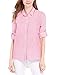 Allegra K Women's Striped Button Down Shirts 2024 Fall Turndown Collar Roll-up Long Sleeve Shirt Medium Pink