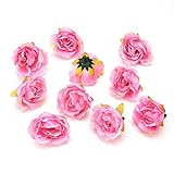 DIYdiskee flower heads Artificial Flower Blooming Peony Silk For Wedding Party Home Room Decoration Marriage Shoe Hats Accessories Handmade 30pcs 4CM (pink)