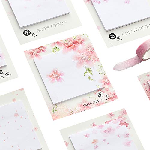 RIANCY Cute Oriental Cherry Sticky Notes, Memo Self-Stick Notes, Things to Do List Notepad, Schedule Marker, 30 Sheets per Pad (Sakura,Pack of 8)