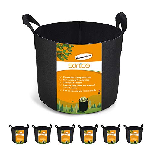 Sonice Set of 6 Pack 5 Gallons Grow Bags, Aeration Fabric Pots with Handles
