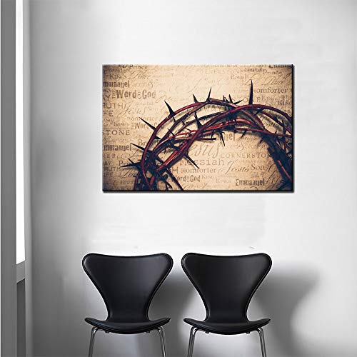Art Work for Home Walls Jesus Christ Pictures Christ Redeemer Wall Decor Paintings Crown Headwear Thorn Bush Easter Religion 1 Panel Canvas Artwork for Living Room Framed Ready to Hang(16''X24'')