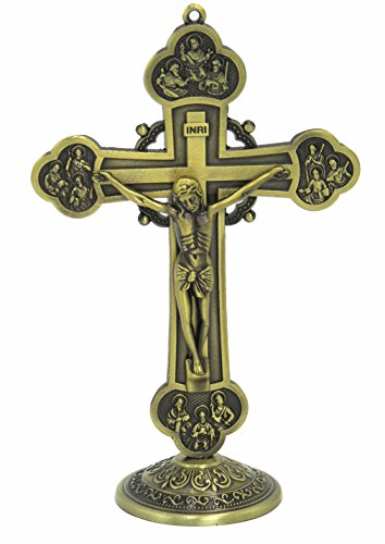 GGCICrucifix Wall Cross Bronze Toned Metal Statue and Tabletop Jesus Christ Cross 6inch Height