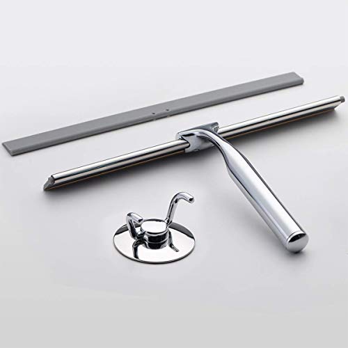 LUXEAR Shower Squeegee Chrome Plated Stainless Steel Squeegees with Hooks Holder 1 Replacement Silicone Blade All-Purpose Squeegee for Shower Doors Bathroom Window and Car Glass 10-Inch