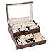 BASTUO 12 Jewelry Display Case Watch Box Organizer Holder with Jewelry Drawer for Storage, Men's Watch Storage Case Tray with Key&Lock, Brown PU Leather with Glass Top