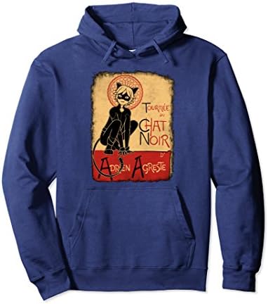 Unisex Vintage Tournee du Chat Noir Black Cat Hoodie Sweatshirt Large Navy