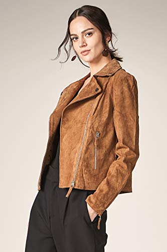 Escalier Women's Genuine Leather Jacket Suede Moto Biker Coat Coffee L - Thumbnail 4