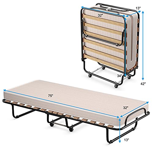 Giantex Folding Bed with Mattress, Rollaway Guest Bed W/Foam Mattress