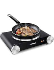 CUSIMAX Electric Burner Hot Plate for Cooking Cast Iron hot plates, Adjustable Temperature Control, Non-Slip Rubber Feet Stainless Steel Easy to Clean, Your Kitchen Assistant